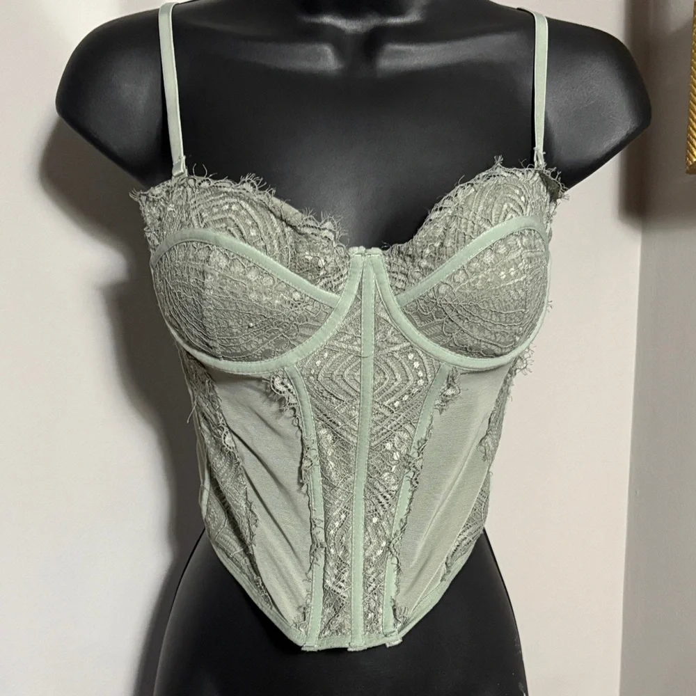 Garage XS Shadow Green Chrishell Lace Mesh Bustier Corset
